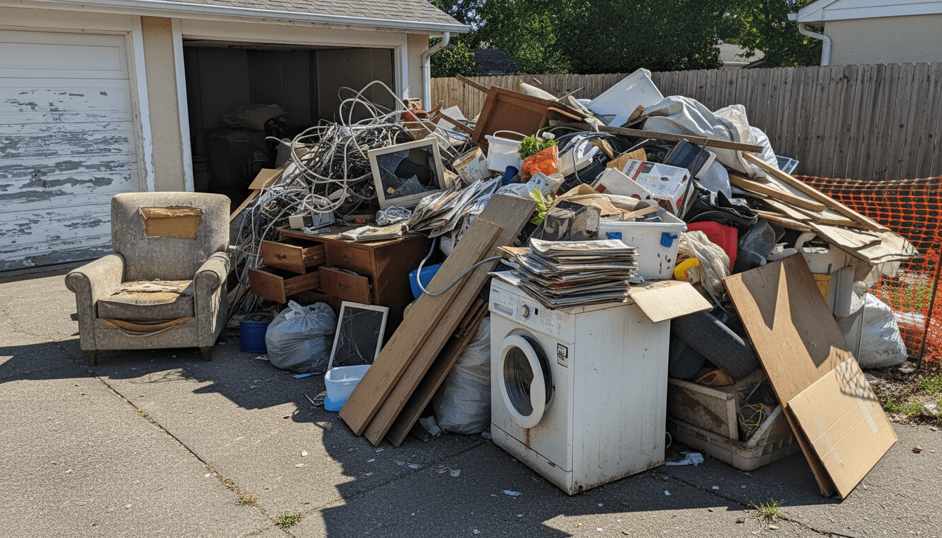 Pile of household junk and debris ready for hauling