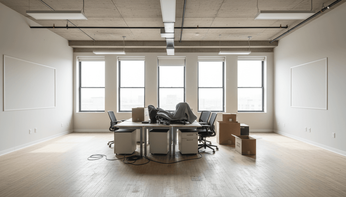 Empty office space with remaining furniture ready for removal