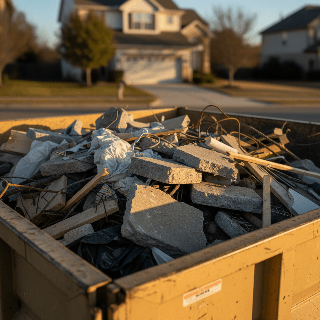 Construction debris pile with wood and drywall
